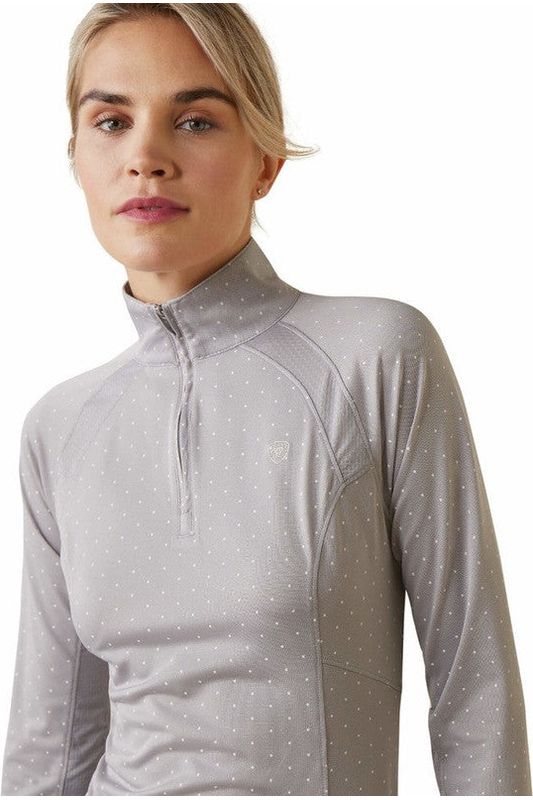 Ariat Women's Sunstopper 2.0 1/4 Zip Baselayer - Silver Sconce Dot Lifestyle Clothing 