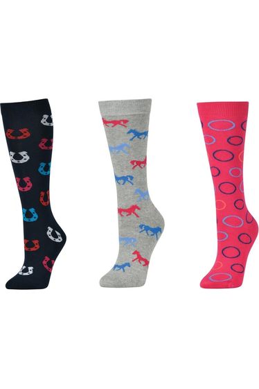 Dublin Three Pack Socks - Coral Horse Shoe, Childs Gloves & Socks 