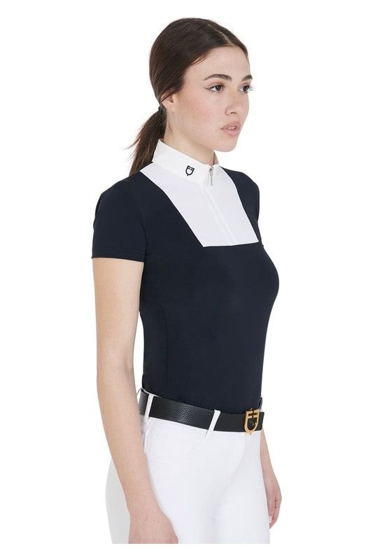 Equestro Women's Slim Fit Short Sleeve Competition Shirt - Navy/White Show Shirts & Sunstoppers 