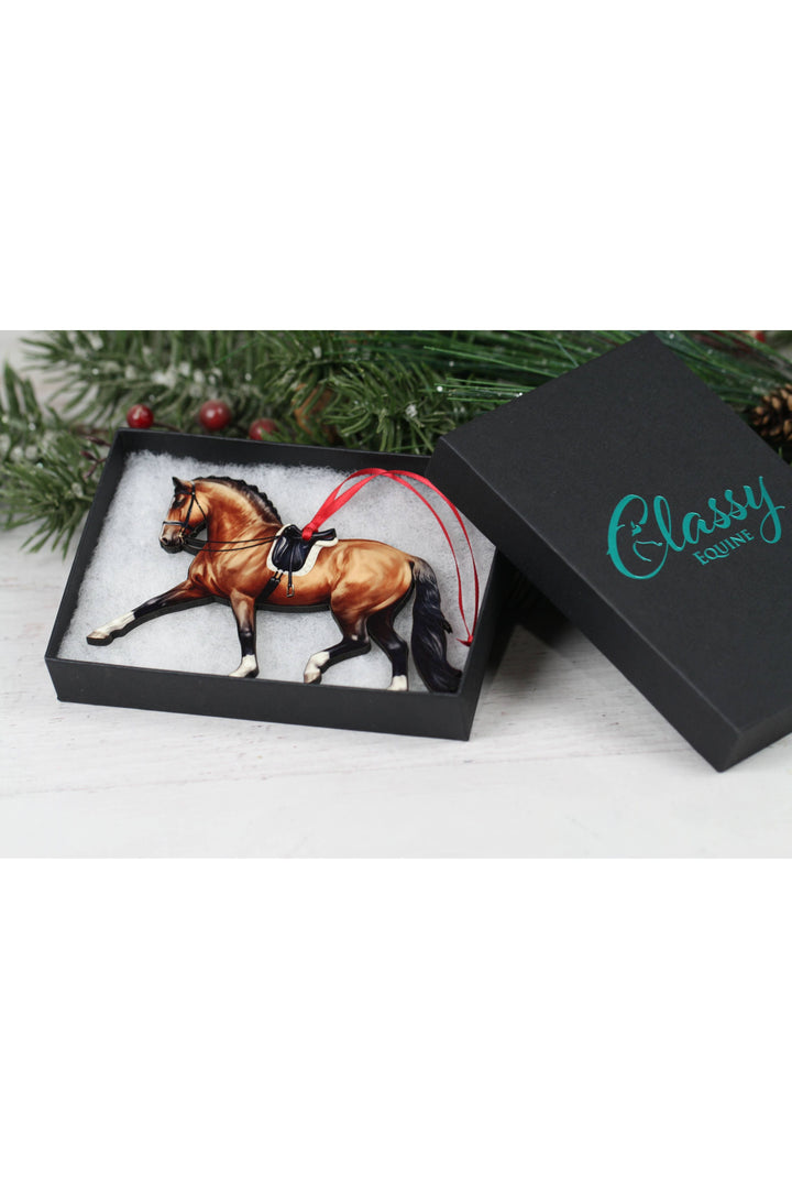 Dressage Horse Ornament - Bay Extended Trot
