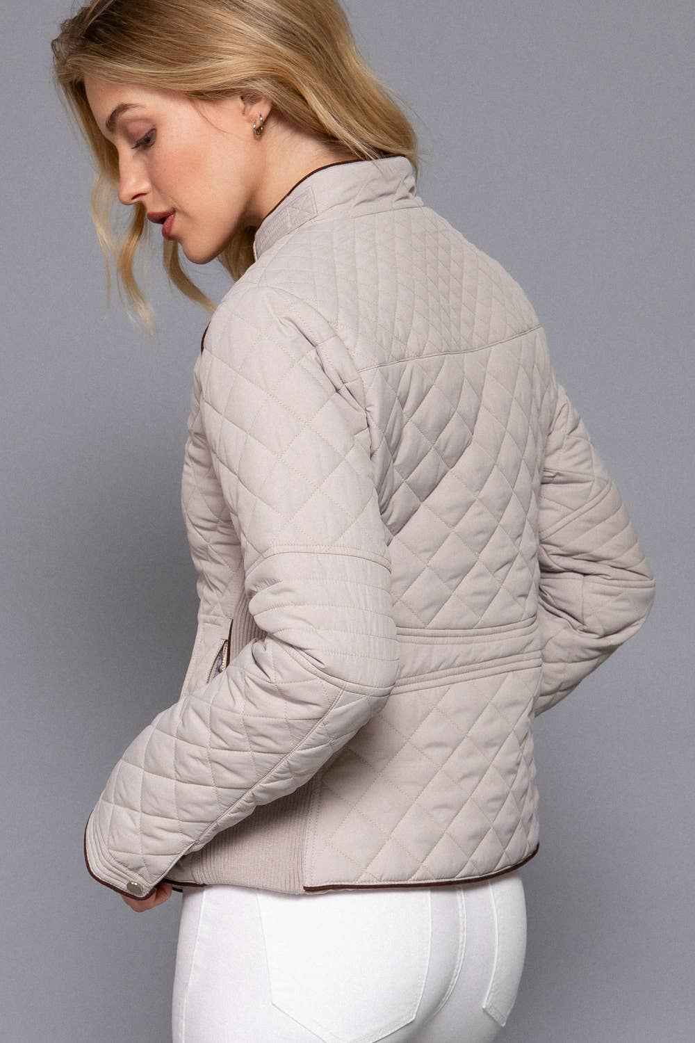 Suede Piping Detail Rib Quilted Padding Jacket : TPE-PALE TAUPE / L