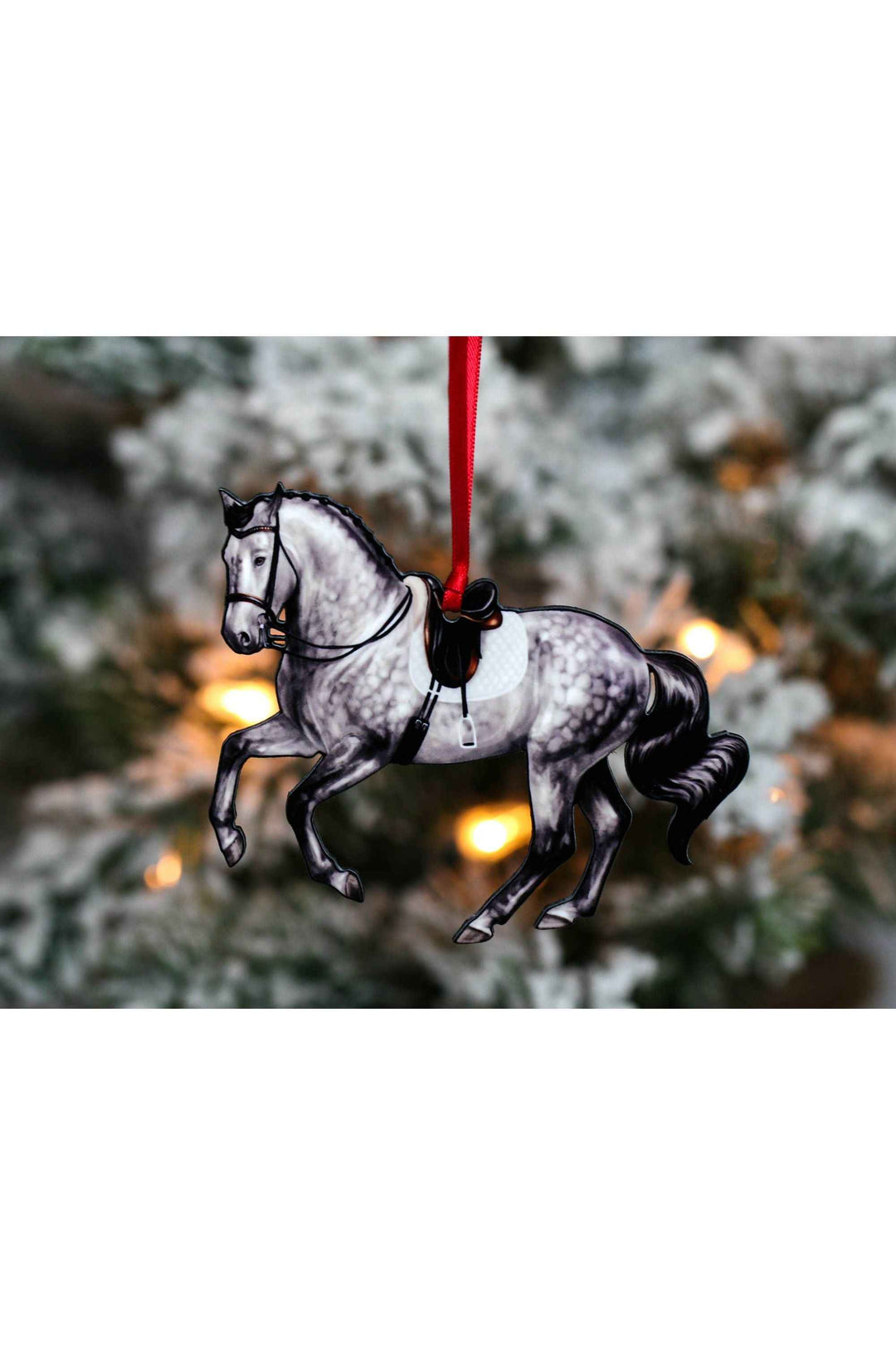 Pirouette Dressage Horse Ornament - Gray Sport Horse