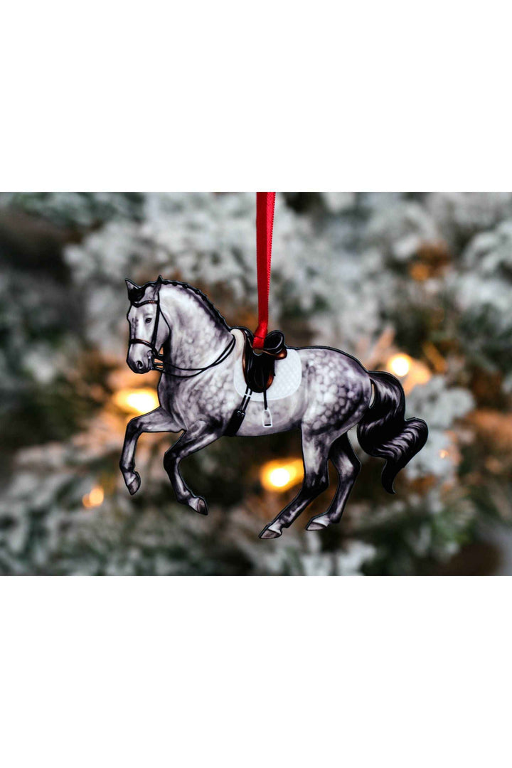 Pirouette Dressage Horse Ornament - Gray Sport Horse