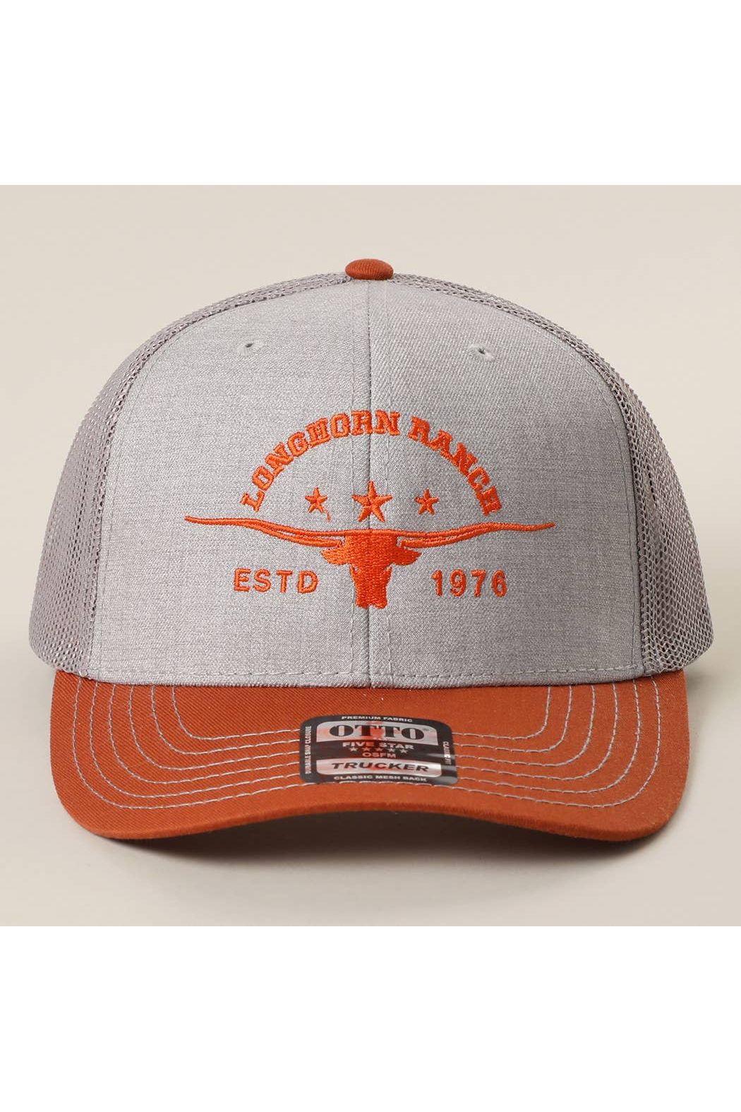 Longhorn Ranch Mesh Back Trucker Hat - Orange/Grey