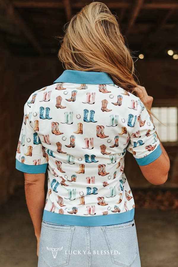 Western Boots Printed Collared Shirt: S