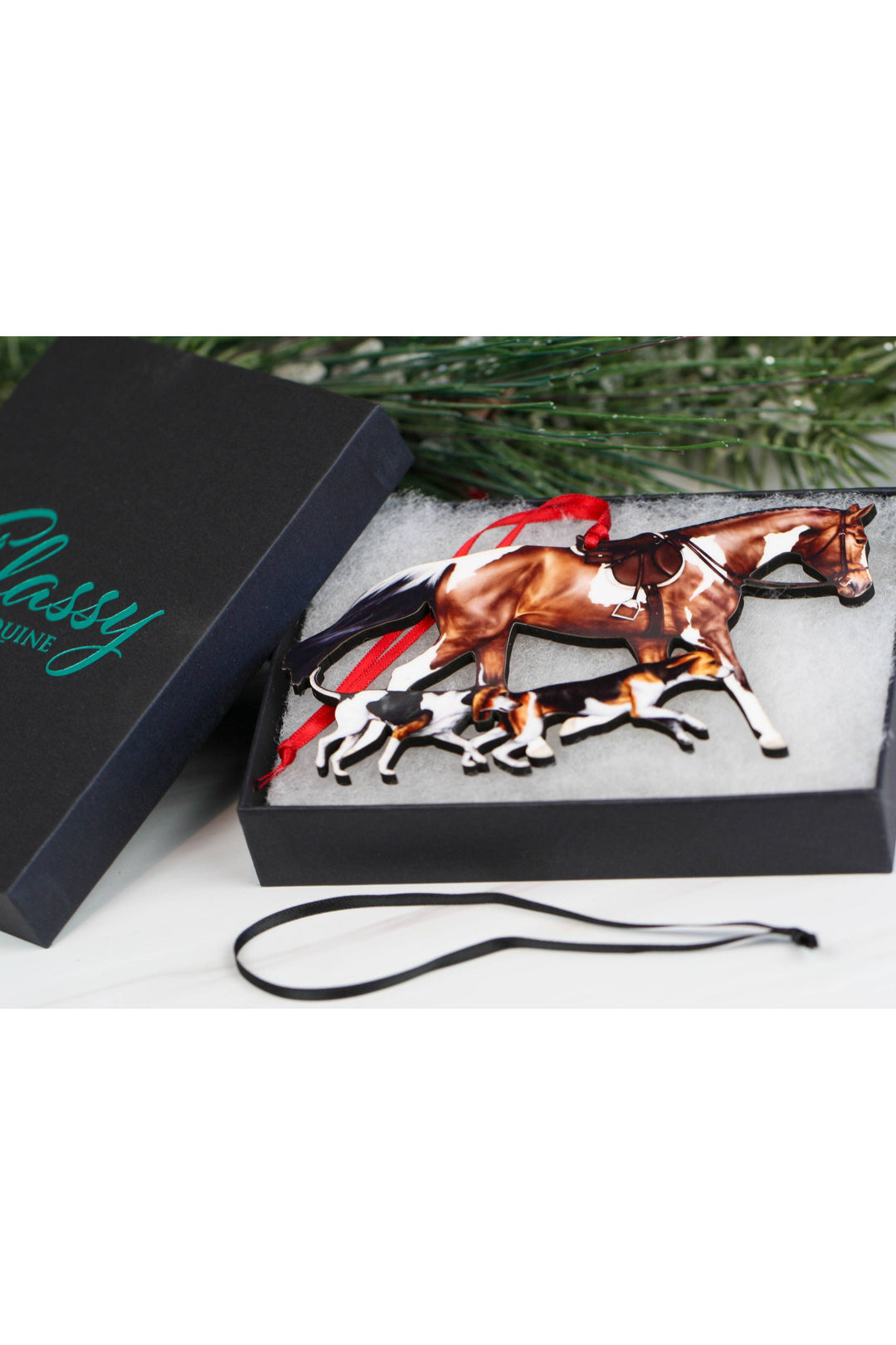 Bay Tobiano Fox Hunter Horse &amp; Hounds Field Hunter Ornament