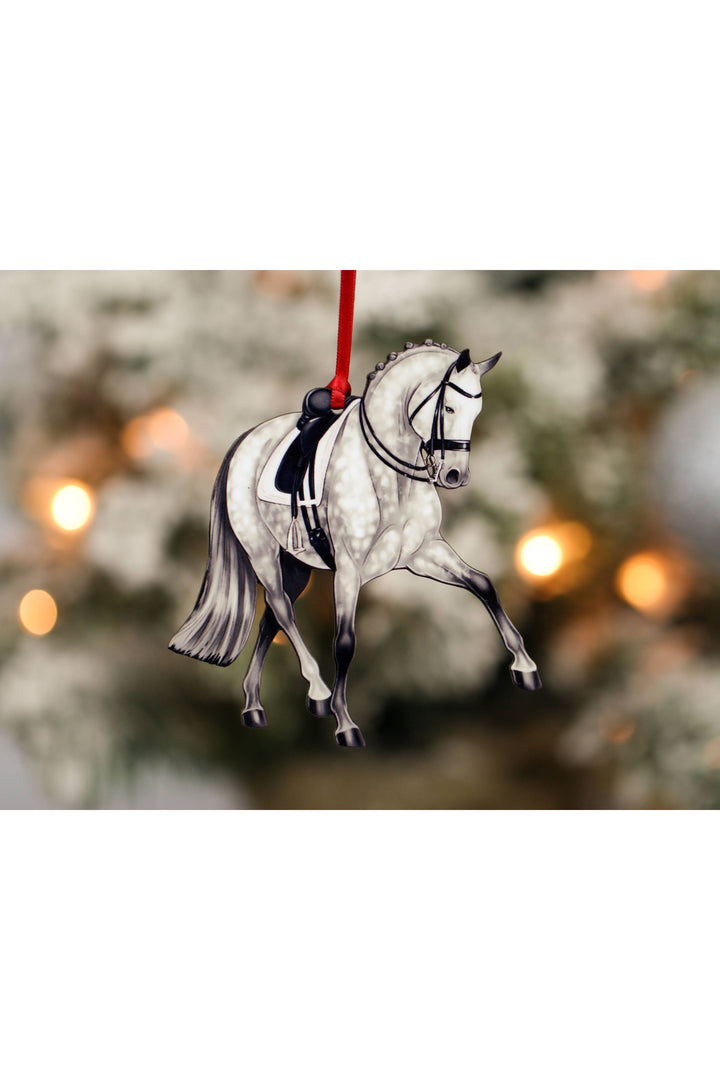Dressage Horse Christmas Ornament -  Gray Half Pass Dressage