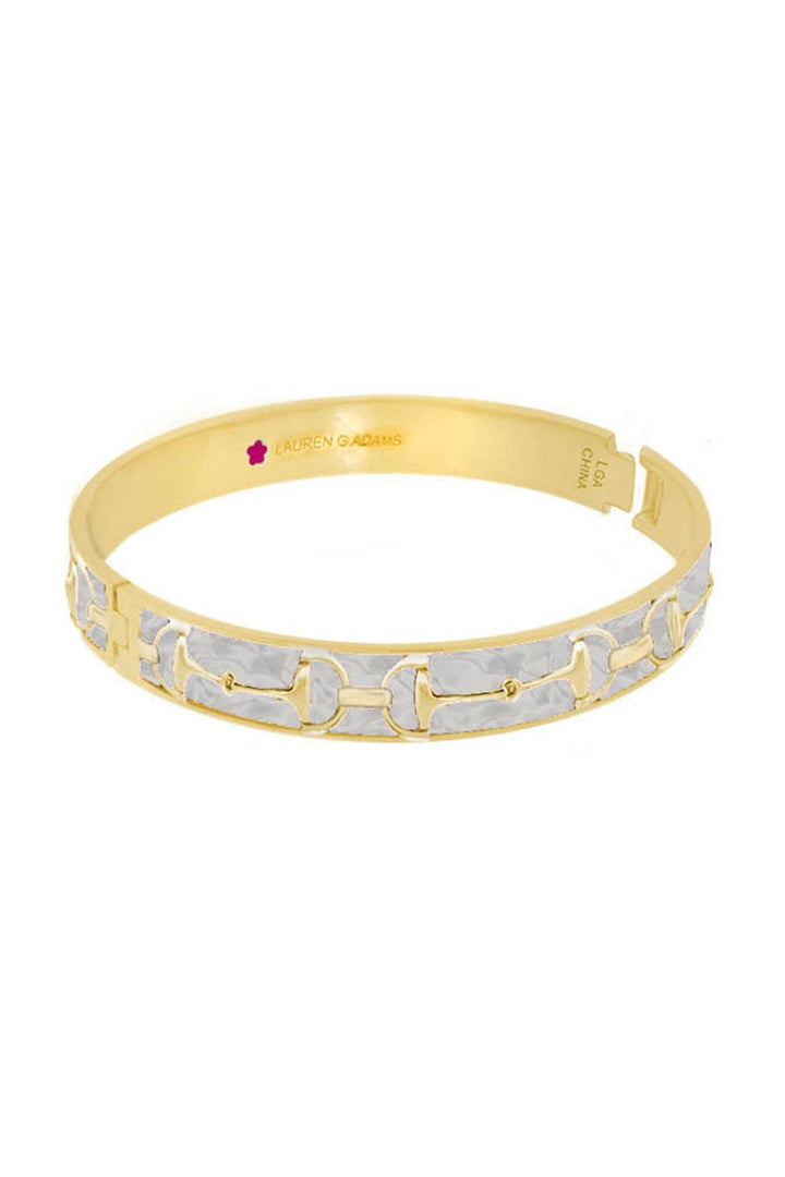 Equestrian Snaffle Bit Horse Bangle - Polished Gold with beige enamel