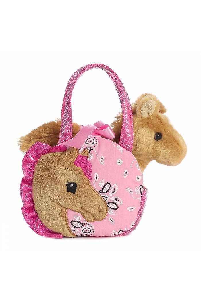 7" Plush Brown Pony in Pretty Pony Pink Paisley Purse