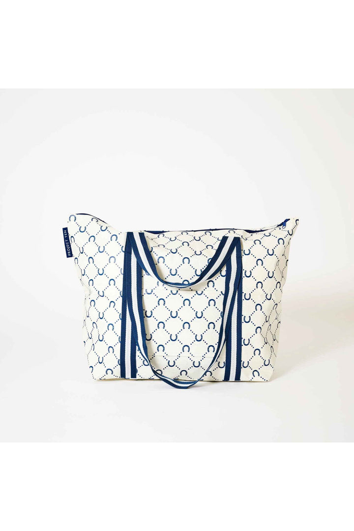 Zip Medium Tote – Navy Horseshoe