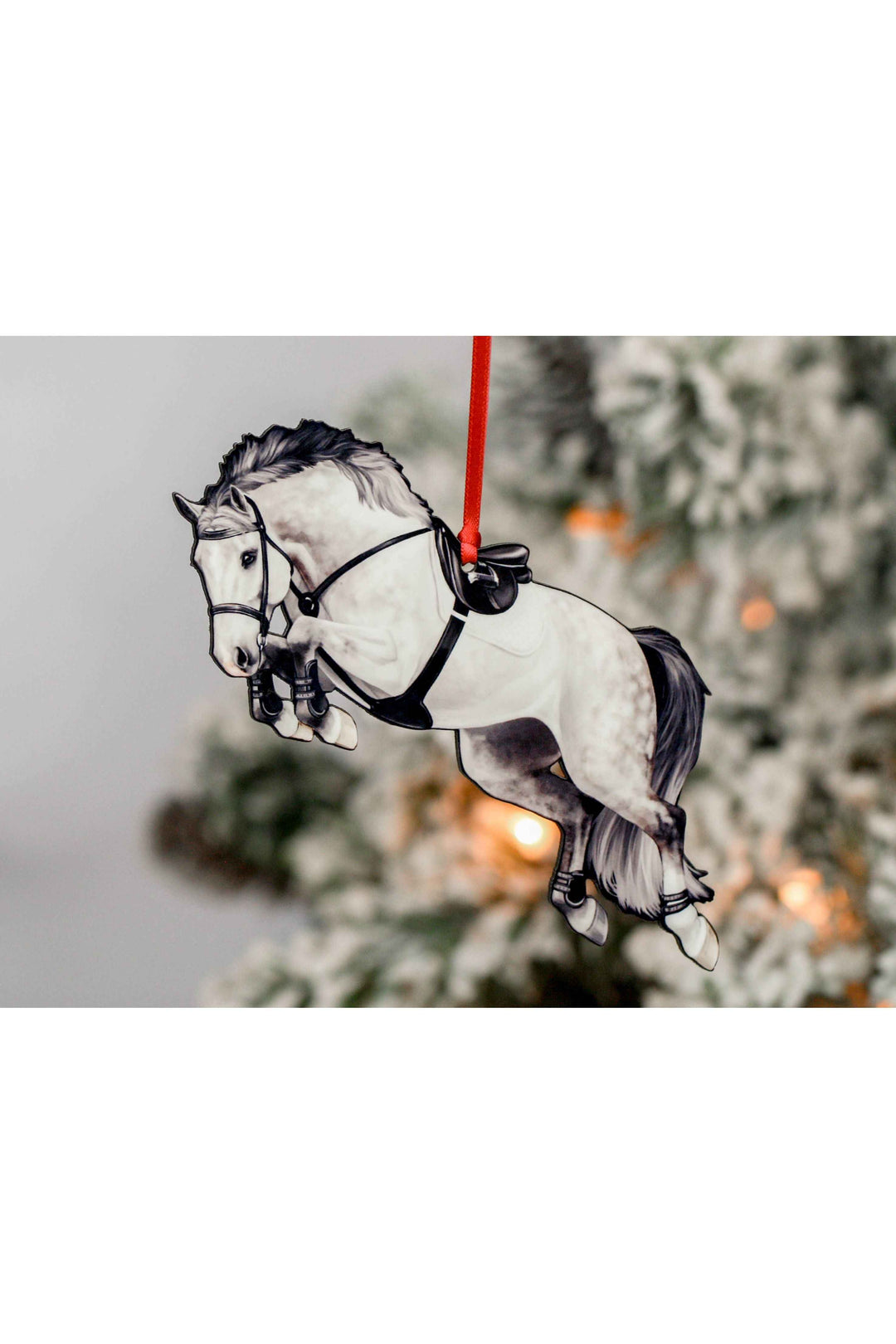 Jumping Horse Ornament - Gray Hunter Jumper Horse Décor Gift