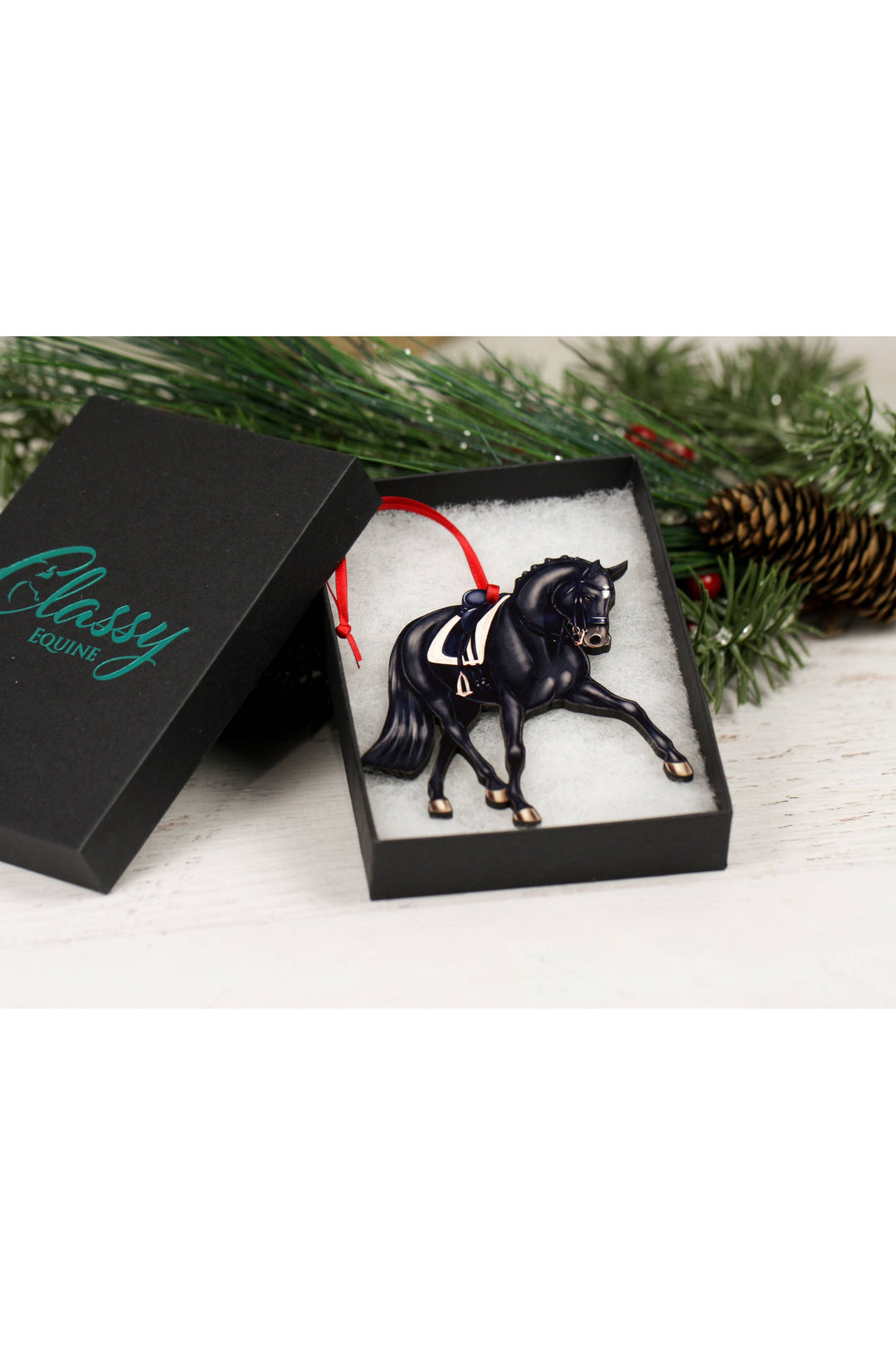 Dressage Horse Christmas Ornament - Black Half Pass Dressage