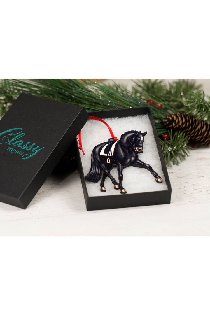 Dressage Horse Christmas Ornament - Black Half Pass Dressage