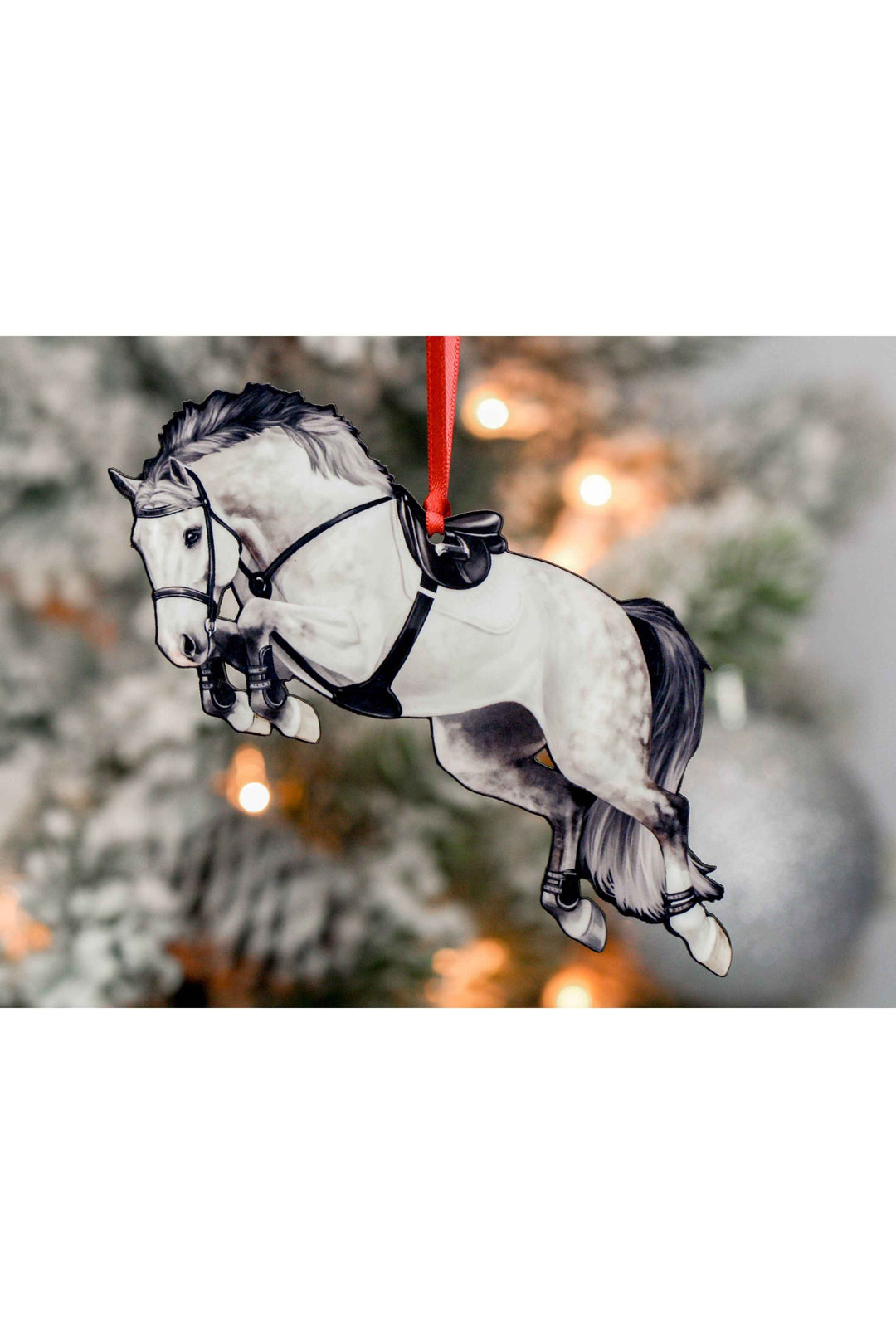 Jumping Horse Ornament - Gray Hunter Jumper Horse Décor Gift