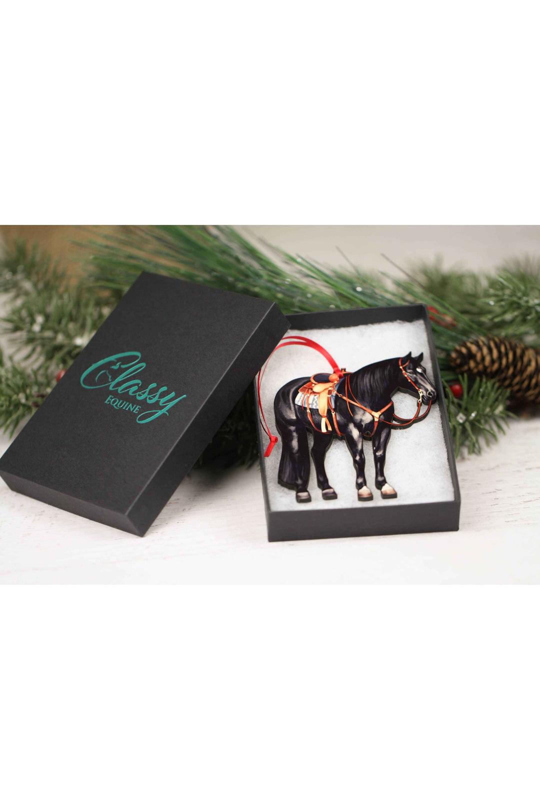 Black Western Ranch Horse Ornament - Quarter Horse Christmas