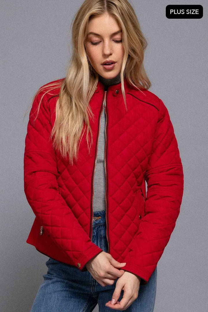 Quilted Jacket with Suede Piping - Caramel