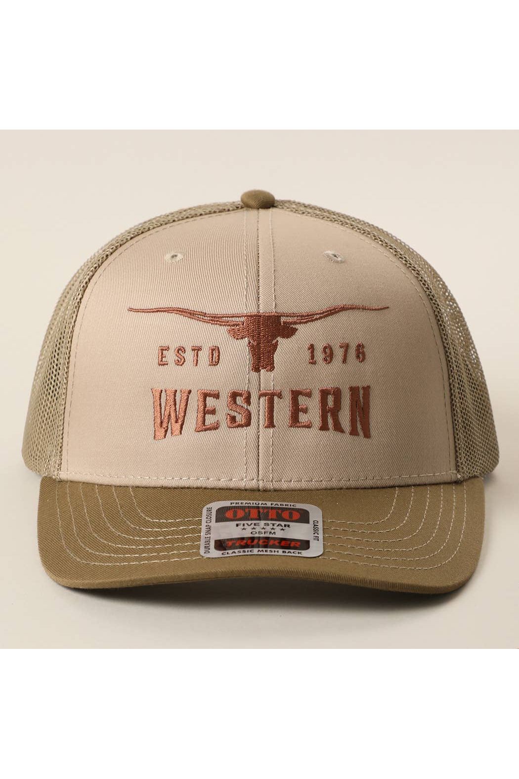 Longhorn Western Trucker Hat - Khaki