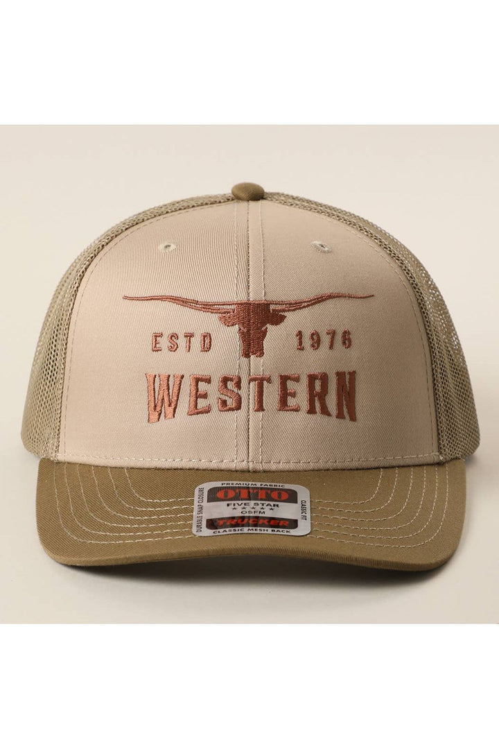 Longhorn Western Trucker Hat - Khaki