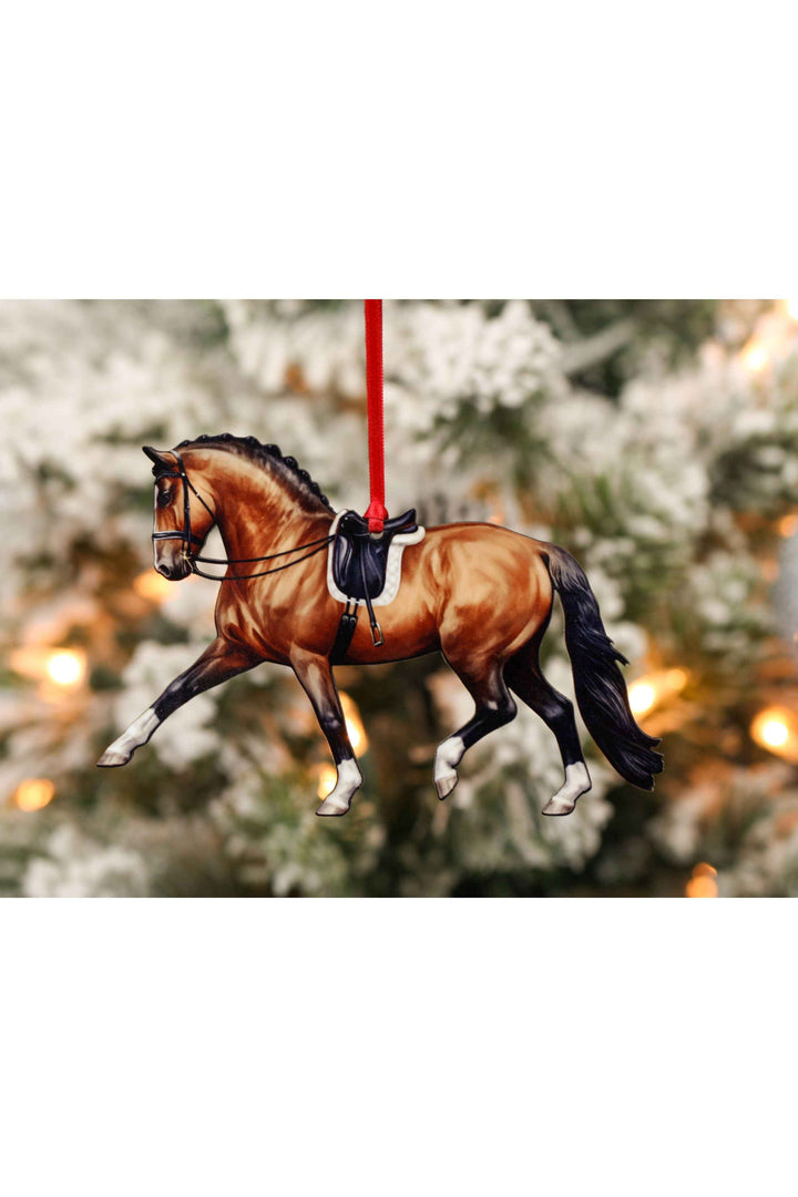 Dressage Horse Ornament - Bay Extended Trot Dressage Décor