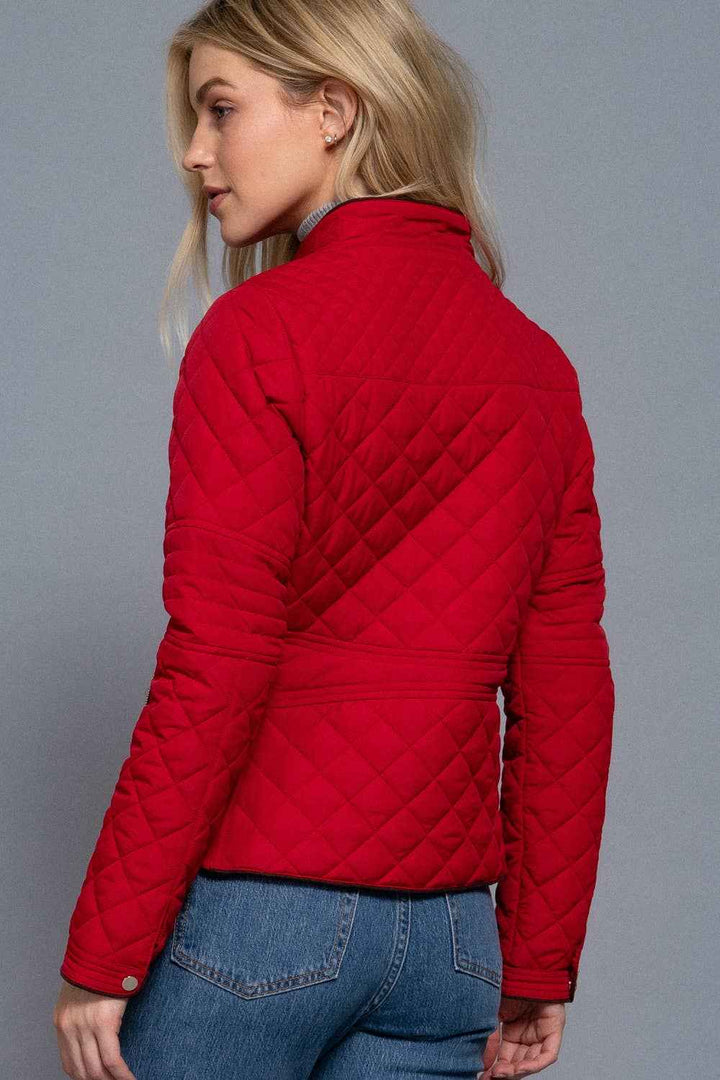 Suede Piping Detail Rib Quilted Padding Jacket : RED-red / M