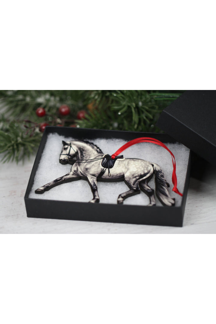 Dressage Horse Ornament - Dapple Gray Extended Trot