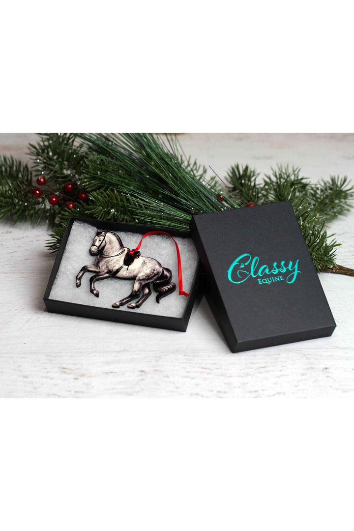 Pirouette Dressage Horse Ornament - Gray Sport Horse