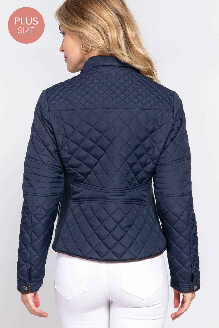 Quilted Jacket with Suede Piping - Caramel
