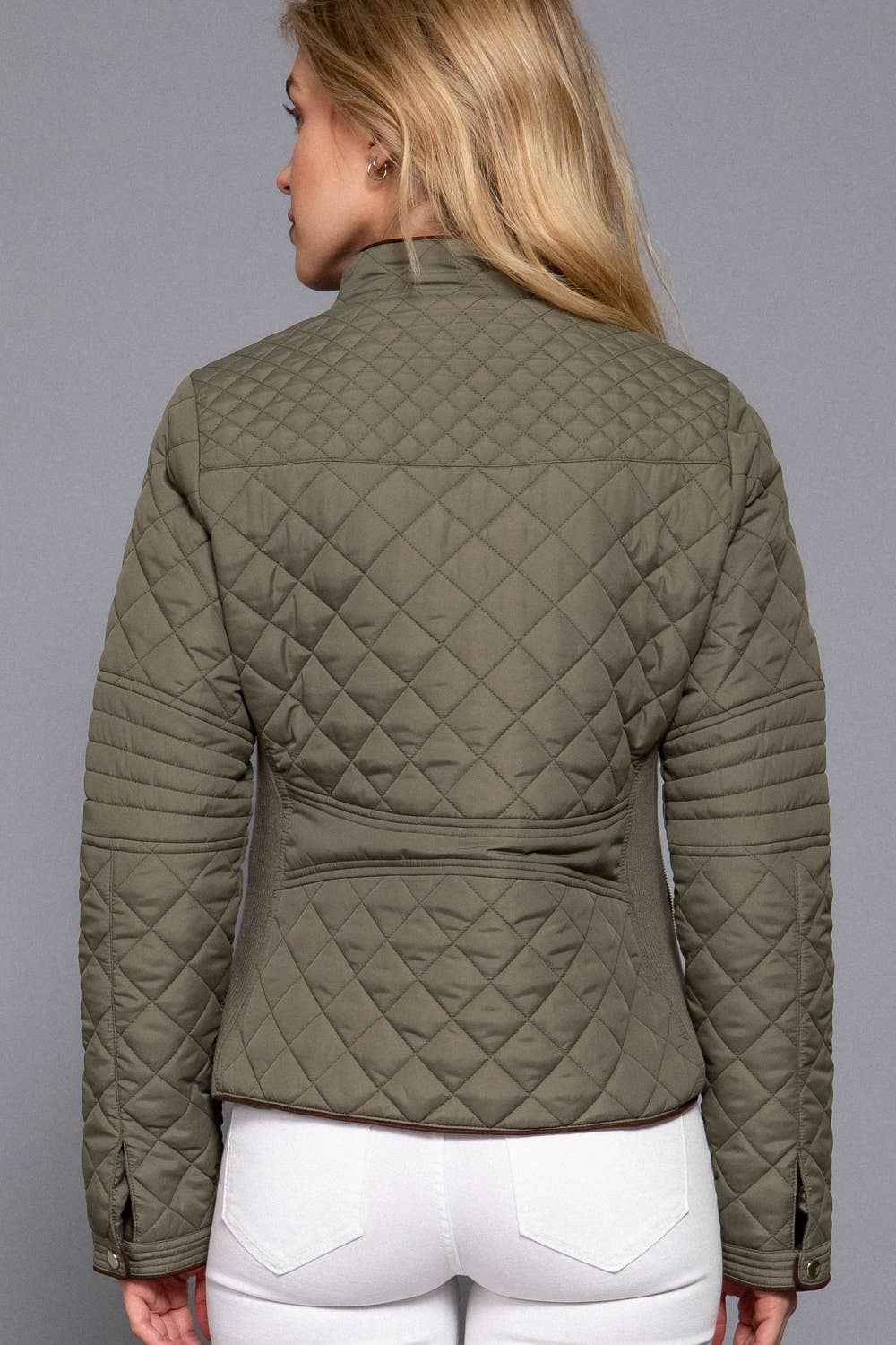 Suede Piping Detail Rib Quilted Padding Jacket : OLV-olive oil / M