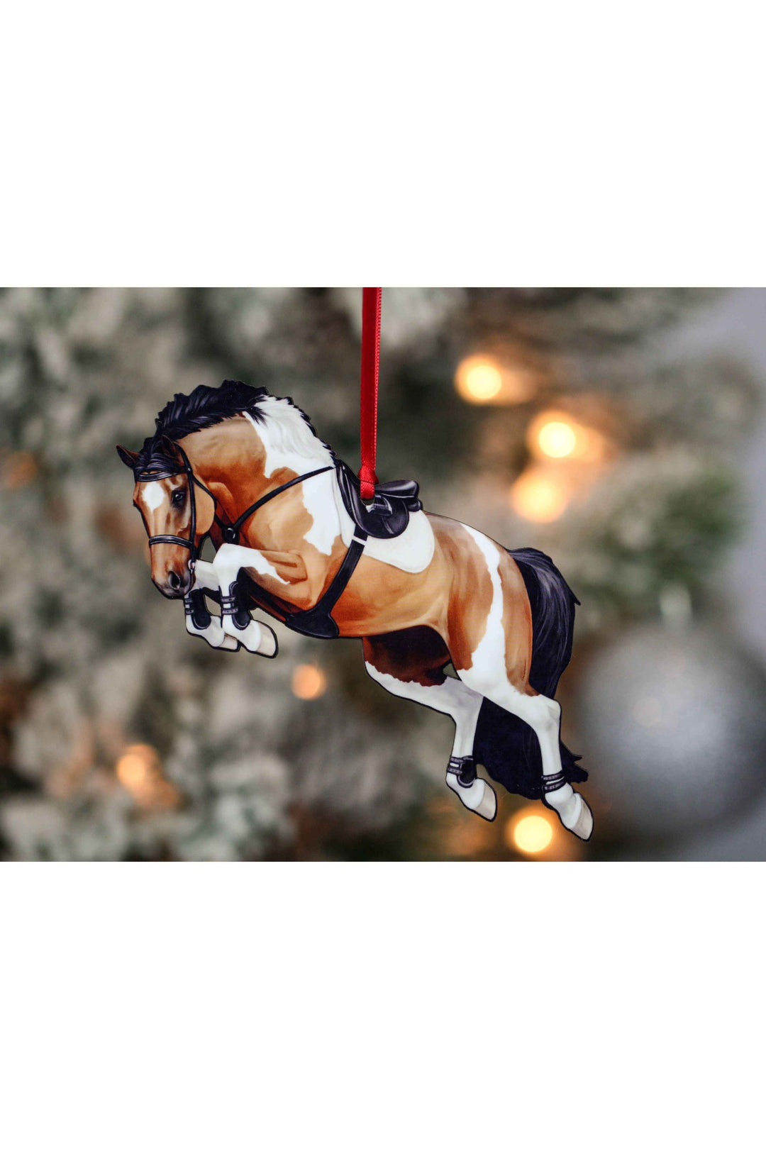 Jumping Horse Ornament - Bay Tobiano Hunter Jumper Equine