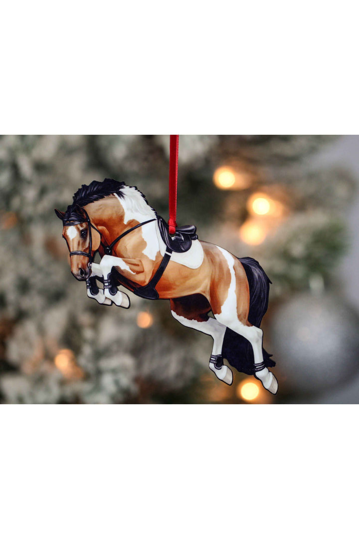 Jumping Horse Ornament - Bay Tobiano Hunter Jumper Equine