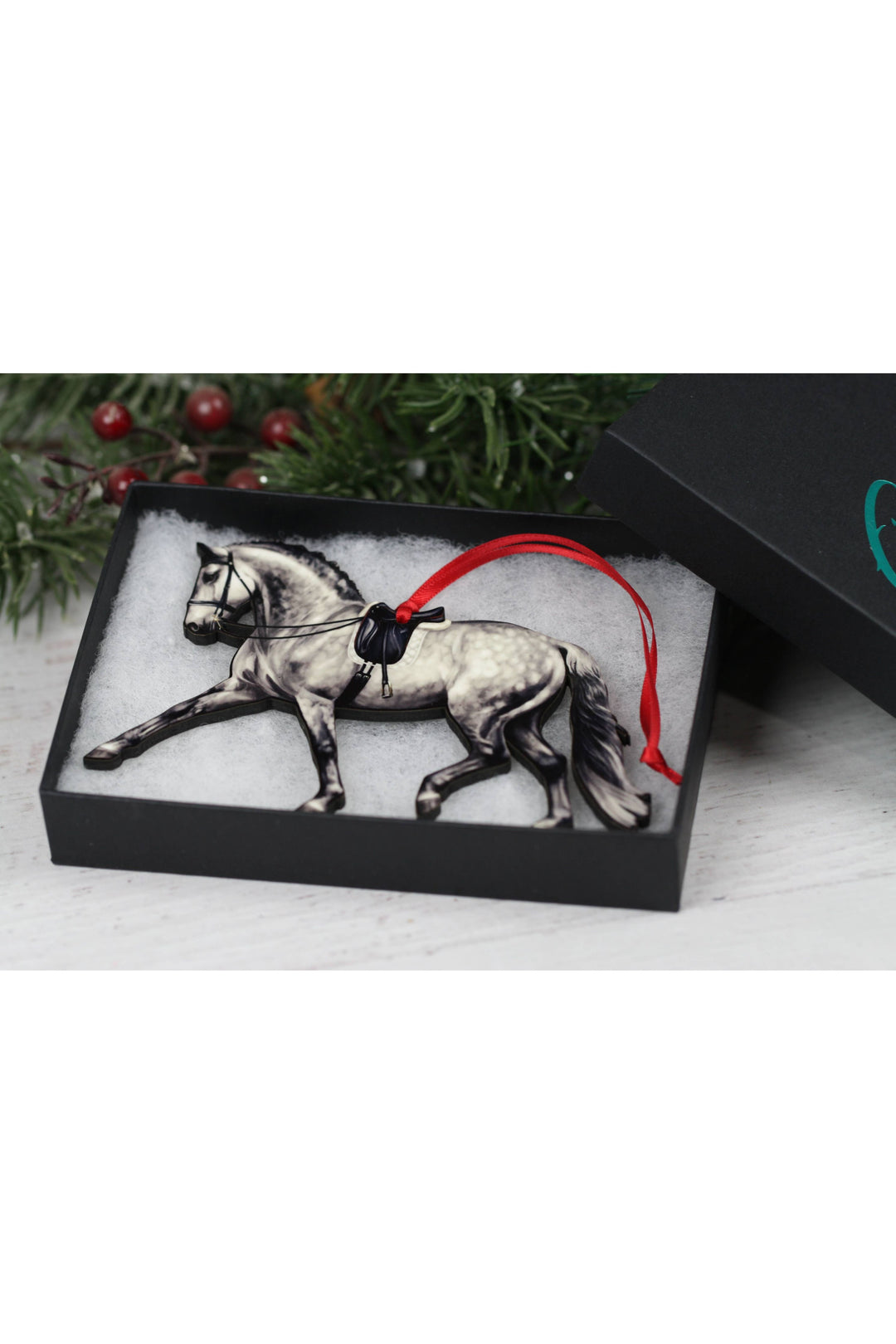 Dressage Horse Ornament - Dapple Gray Extended Trot