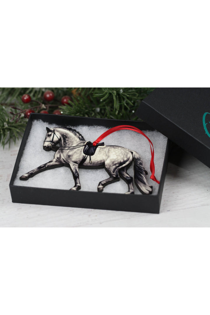 Dressage Horse Ornament - Dapple Gray Extended Trot