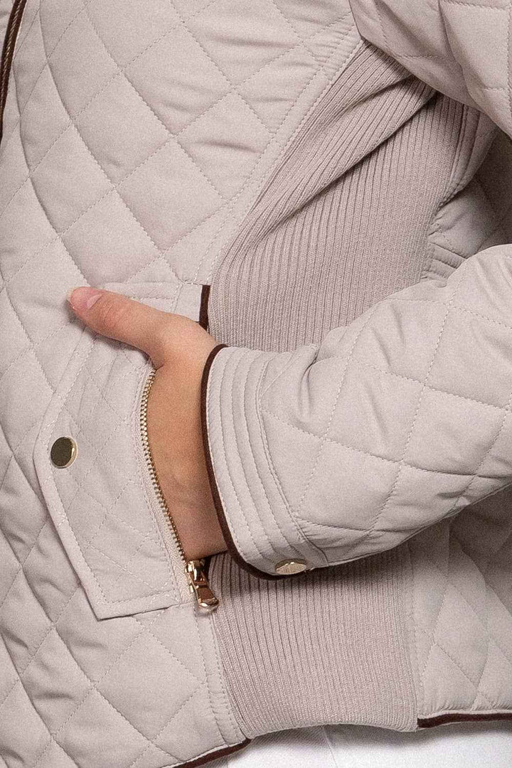 Suede Piping Detail Rib Quilted Padding Jacket : TPE-PALE TAUPE / L