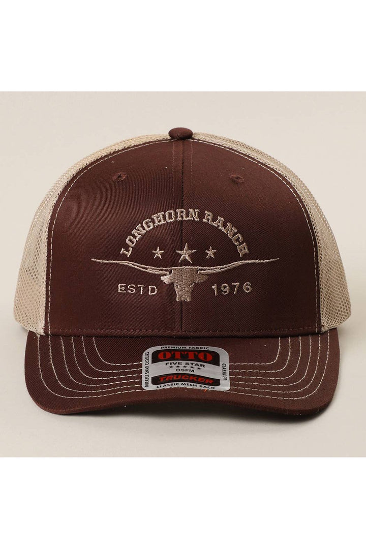 Longhorn Ranch - Mesh Back Trucker Hat: Dark Brown/Khaki