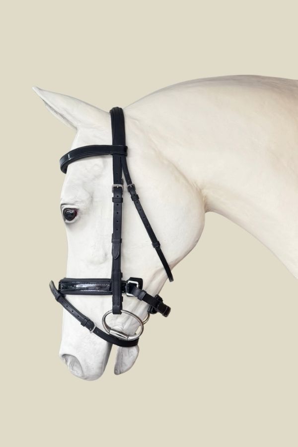 Amerigo Flash Snaffle Bridle – Black Patent (Full, with Reins)