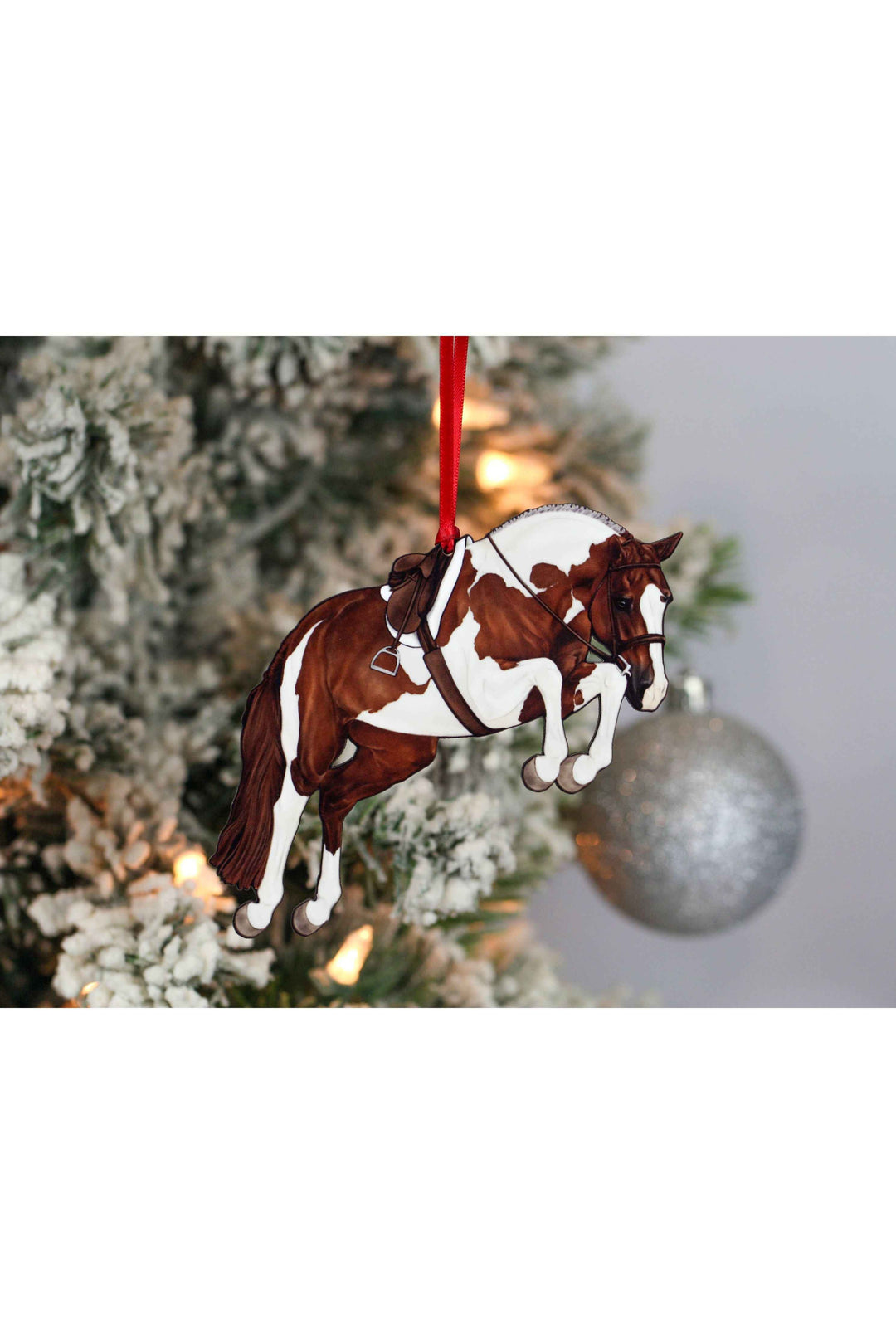 Hunter Jumper Horse Christmas Ornament - Chestnut Tobiano