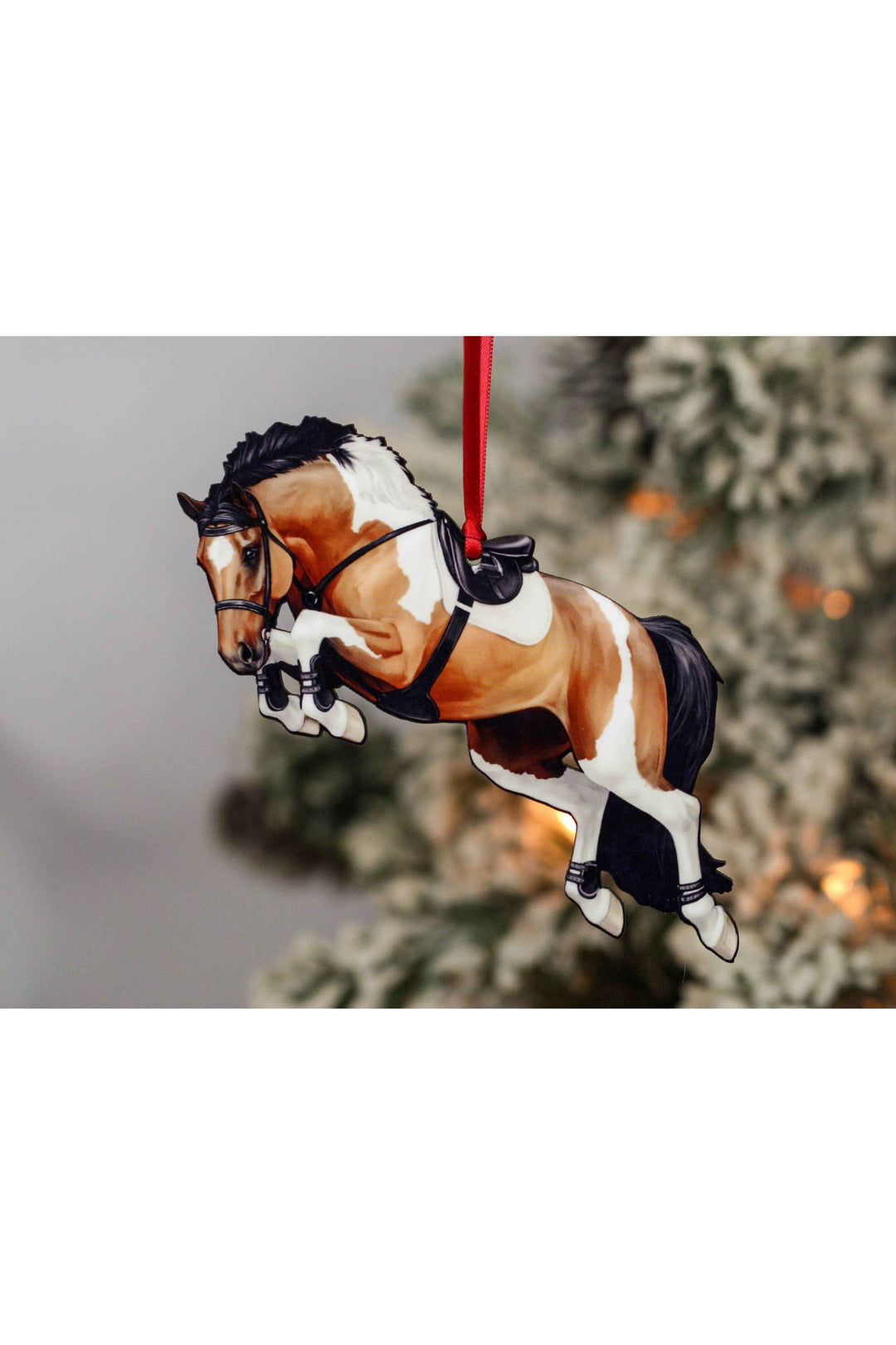Jumping Horse Ornament - Bay Tobiano Hunter Jumper Equine