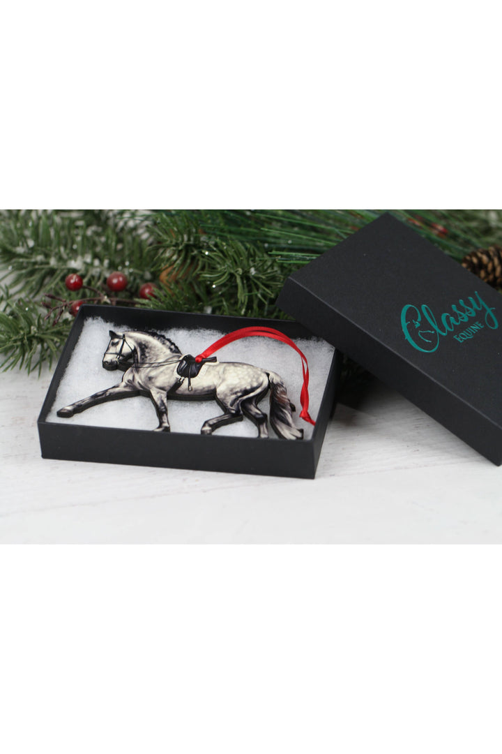Dressage Horse Ornament - Dapple Gray Extended Trot