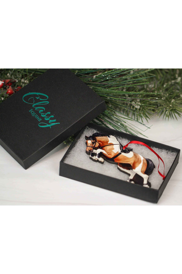 Jumping Horse Ornament - Bay Tobiano Hunter Jumper Equine