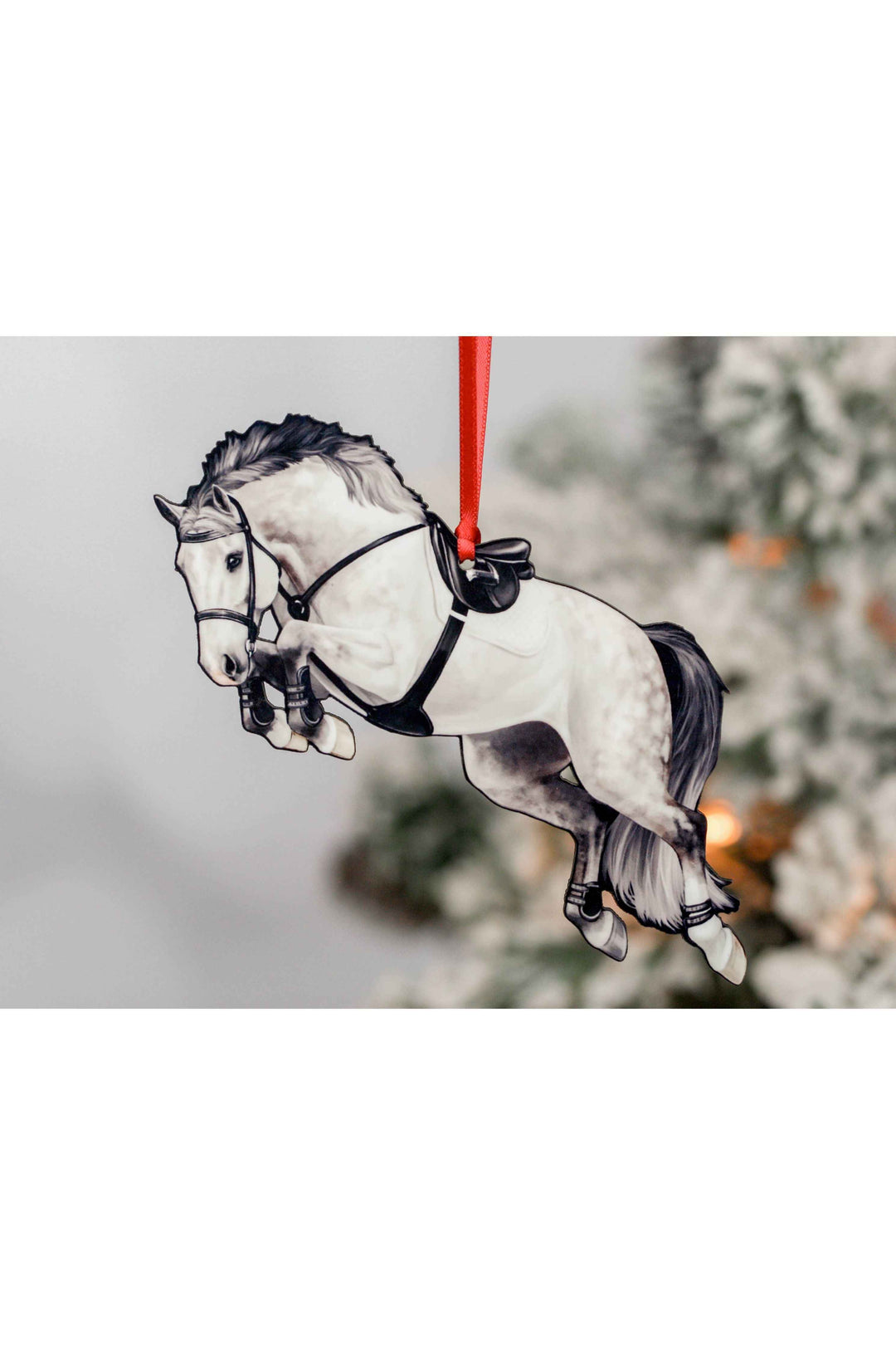 Jumping Horse Ornament - Gray Hunter Jumper Horse Décor Gift