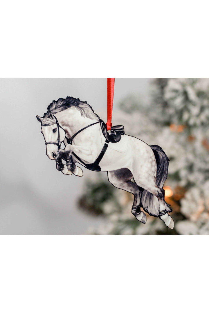 Jumping Horse Ornament - Gray Hunter Jumper Horse Décor Gift