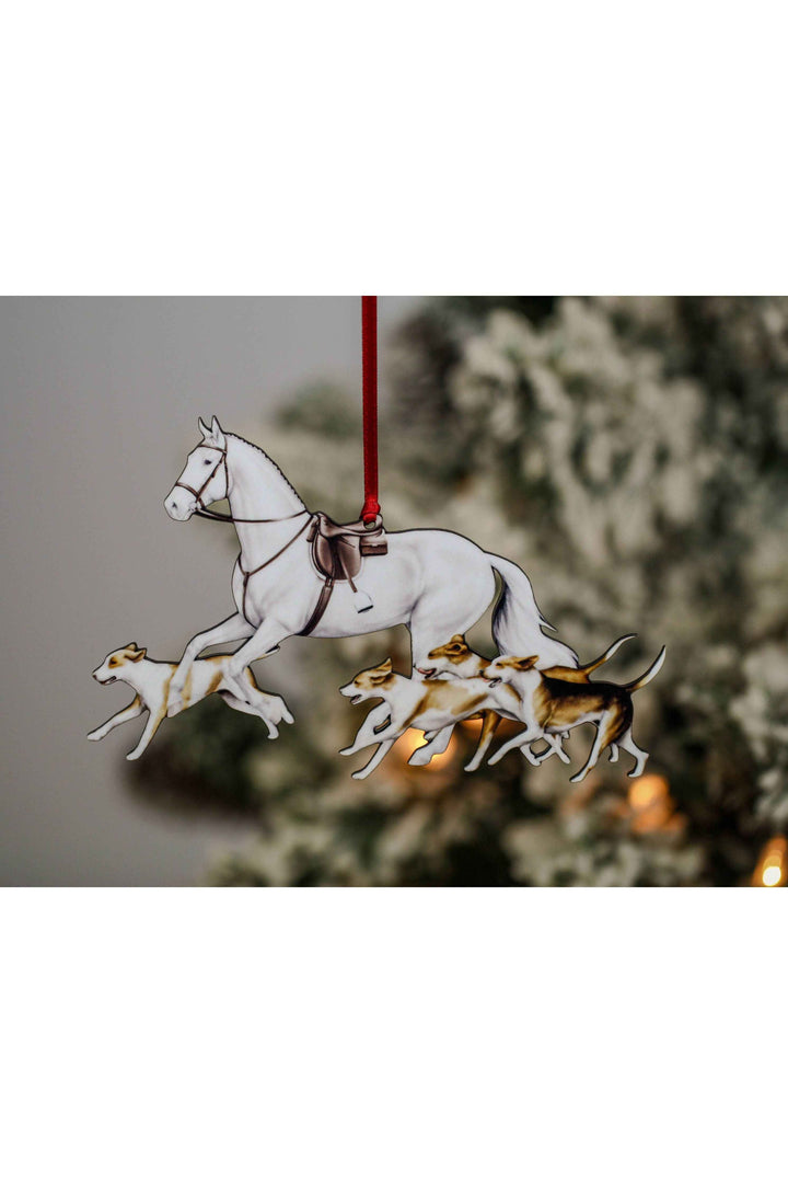 Lt. Gray Fox Hunter Horse &amp; Hound Field Hunter Ornament II