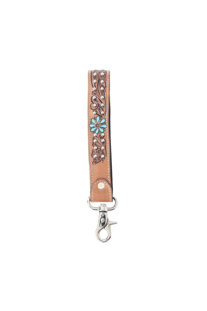 Desert Daisy Handtooled Leather Keyfob in Cactus Umber