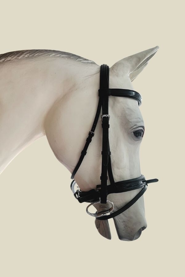 Amerigo Flash Snaffle Bridle – Black Patent (Full, with Reins)
