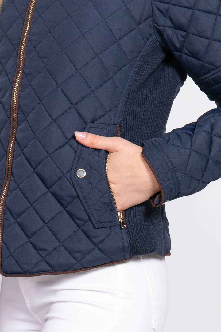 Quilted Jacket with Suede Piping - Caramel