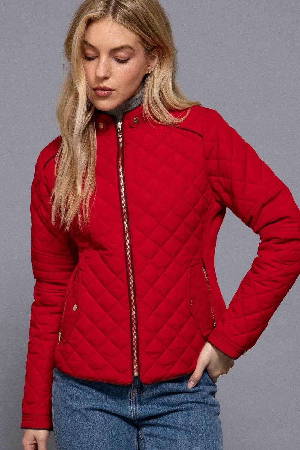 Quilted Jacket with Suede piping - Red – Canterbury Saddlery