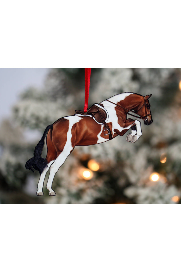 Equestrian Hunter Horse Ornament - Bay Tobiano Horse Decor
