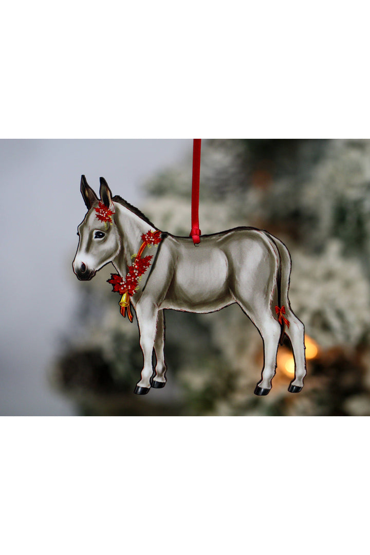 Gray &amp; White Miniature Donkey Christmas Ornament
