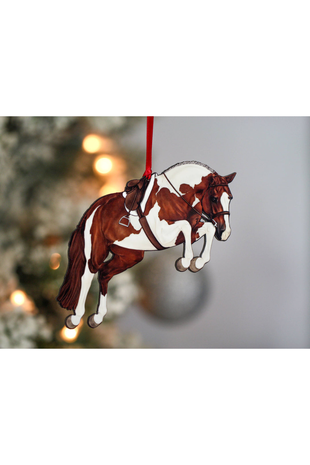 Hunter Jumper Horse Christmas Ornament - Chestnut Tobiano