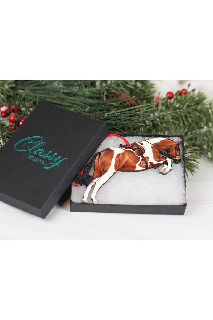 Equestrian Hunter Horse Ornament - Bay Tobiano Horse Decor